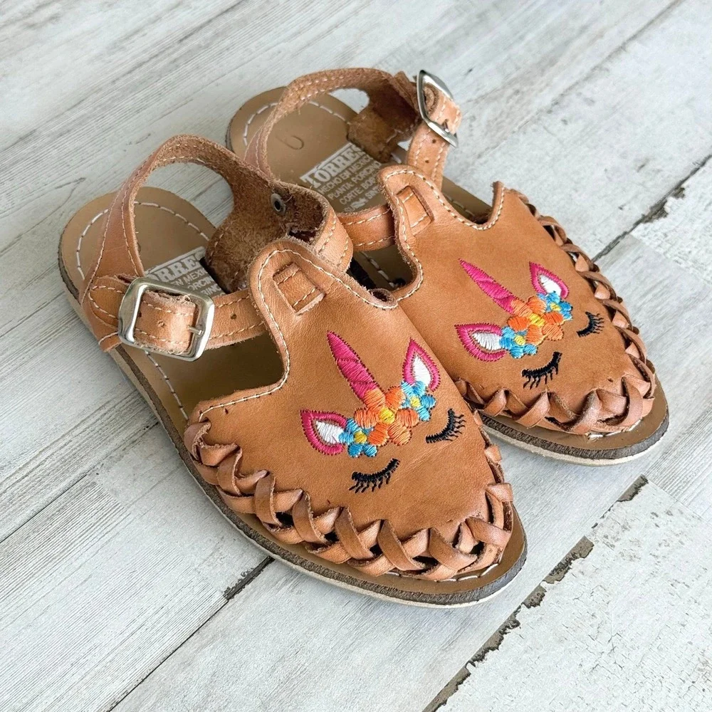 Mexican Leather Unicorn Huarache Sandals Toddler Girls Size 6 Made in Mexico